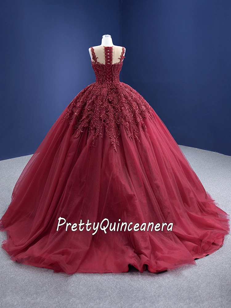 Illussion V Neck Corset Quinceanera Dress Beaded Lace Appliques