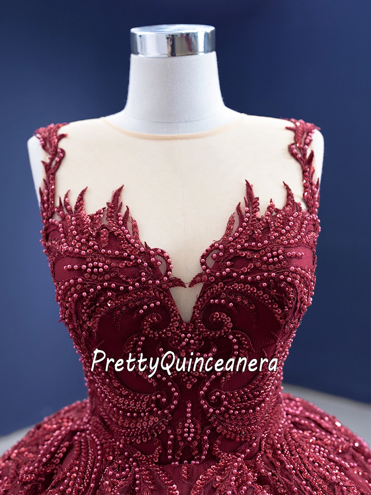 Illussion V Neck Corset Quinceanera Dress Beaded Lace Appliques
