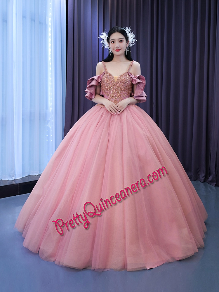 Simple Elegant Tulle Quinceanera Dress with Removable Sleeves