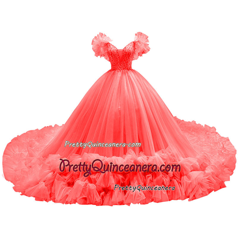 Coral quinceanera dress